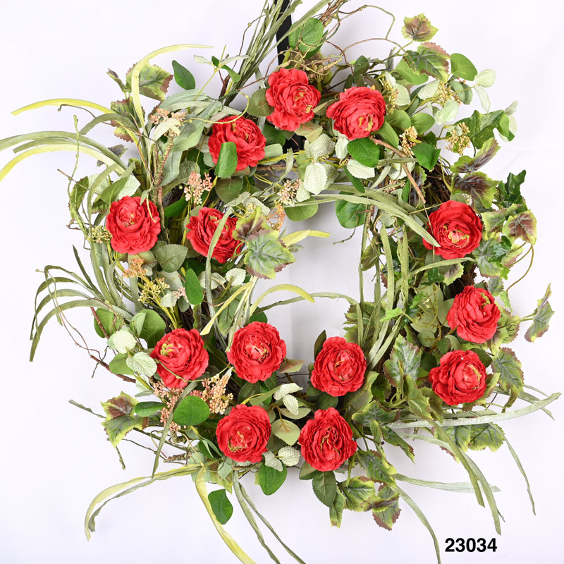 Every Day Red Rose Handcrafted Faux 30'' Wreath
