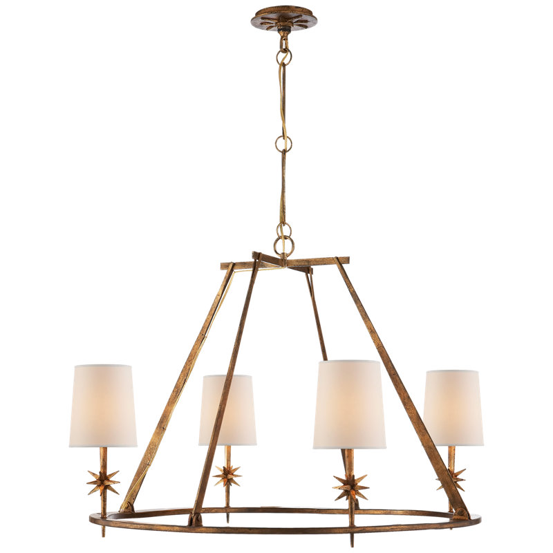 Ian K. Fowler Etoile Round Chandelier, Gilded Iron, Fabric