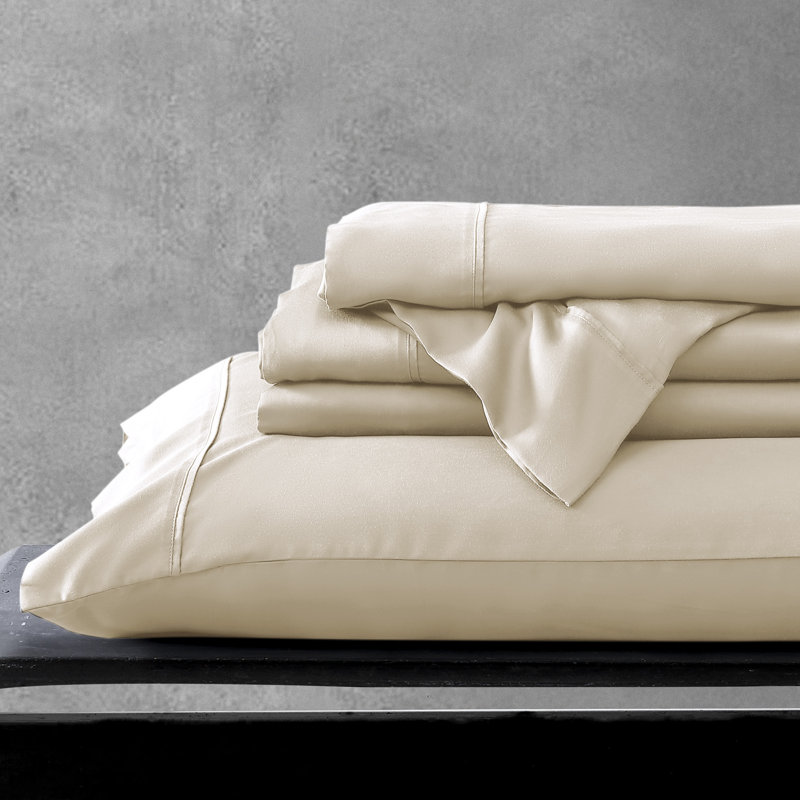 Sateen Sheet Set, Ivory, Cal.King Sheet Set + Fitted Sheet + 2 Pillowcases