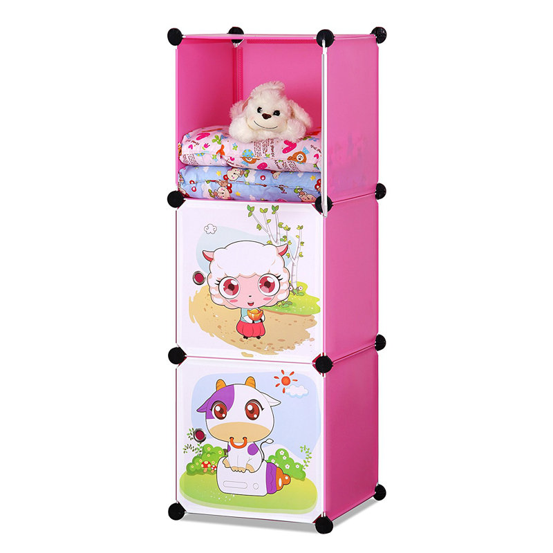 Système d’organisation pliable en plastique l 14 po pour enfant à motif de rangement pliable à trois niveaux Lora