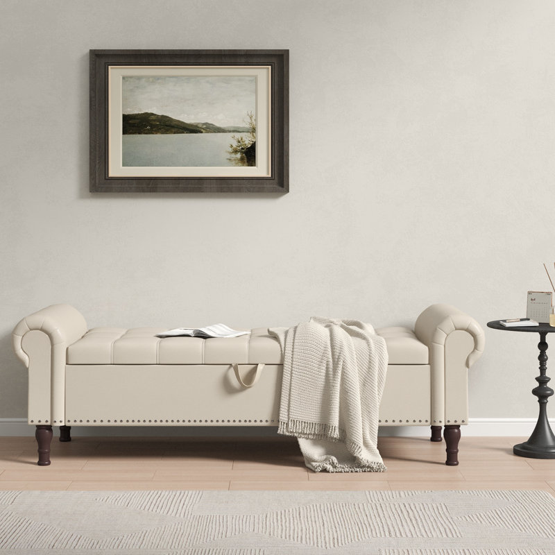 60" & 67" W Faux Leather Storage Bench with Button-Tufted Seat and Roll Arms – Perfect for Bedrooms & Versatile Home Spaces