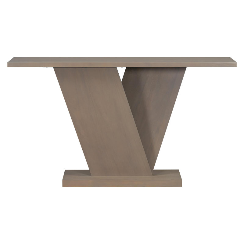 V-Base Design Console Table, Taupe/Taupe