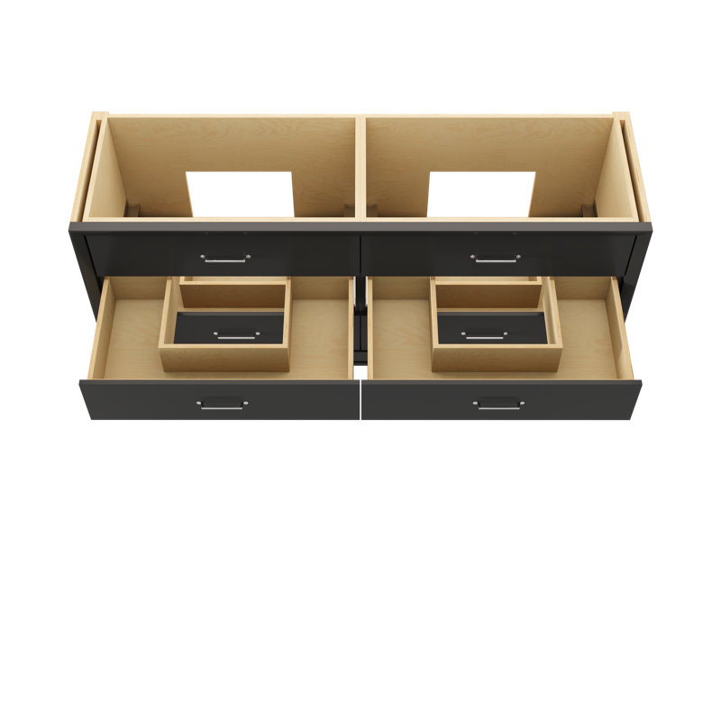 Alexandra Double Drawer Bath Vanity, Off Black, Polished Chrome, 72"