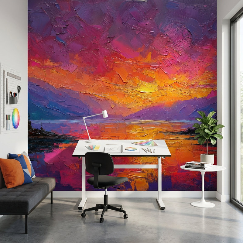 Double rouleau de papier peint abstrait mural Sunset, 140 po x 108 po, Peler et coller