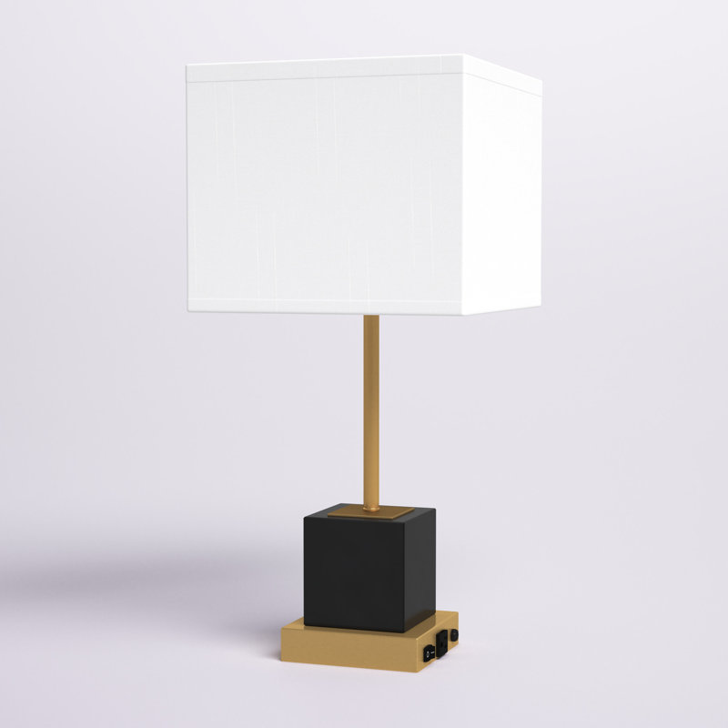 Lampe de table 25 po avec prise Brionne, Laiton brossé / noir