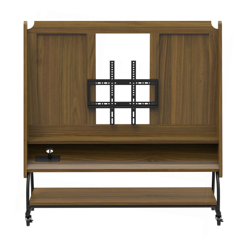 Meuble télé mobile avec support pour téléviseur 32 à 50 po avec écran de projecteur et prises de courant - Chariot télé à roulettes réglable, bois aggloméré