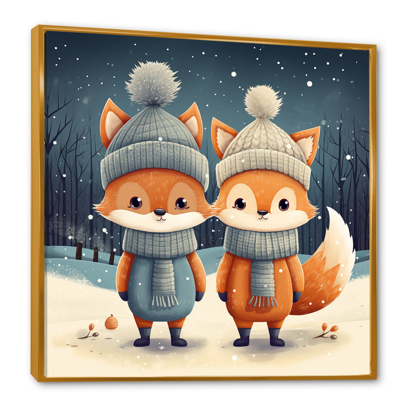 Nursery Animal Fox II - art mural de chambre de bébé, Cadre flottant doré, H 16 po x l 16 po x P 1 po