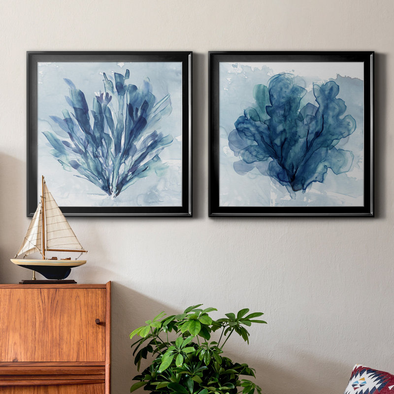 Alexio Coastal Coral I - 2 pièces, peinture sur toile encadrée, H 30,5 po x l 61 po x P 1,5 po, Cadre noir