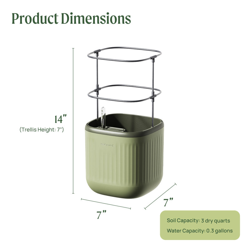 Sage Green Plastic Self-Watering Planter Pot with Trellis