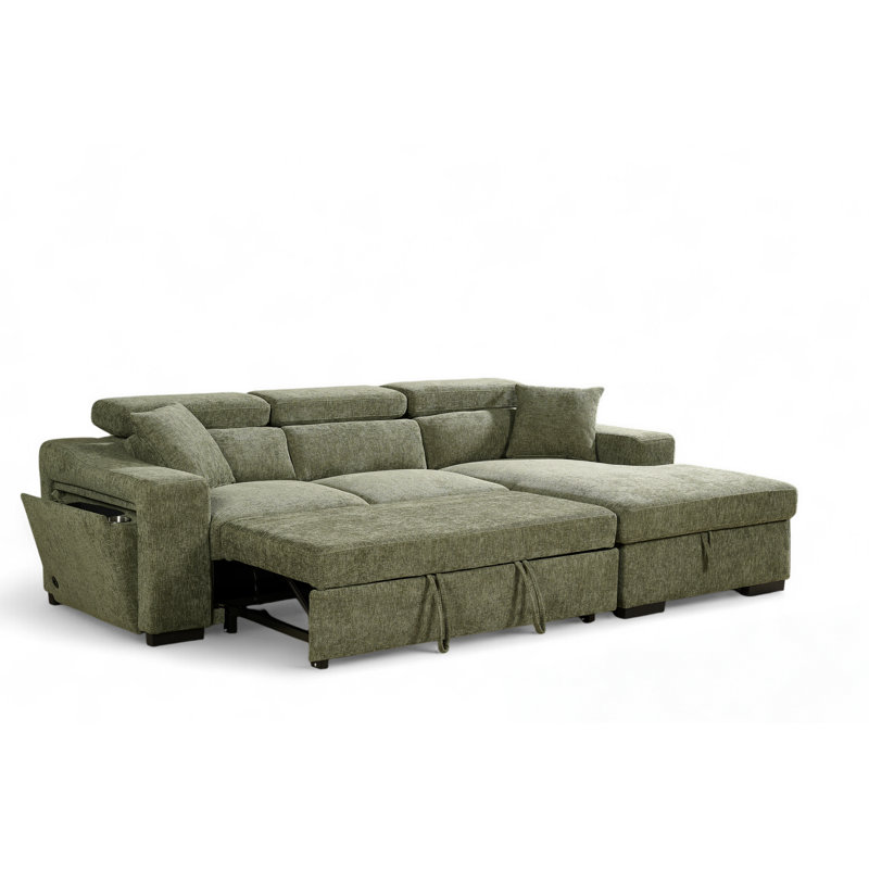 4 Seater Sofa Bed, Right Hand Facing, Green Chenille