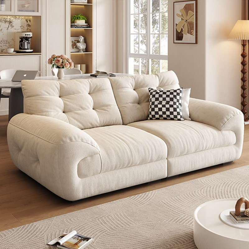 Canapé modulaire en chenille blanc crème, Blanc crémeux, H 37,01 po x l 100,39 po x P 43,31 po, 3