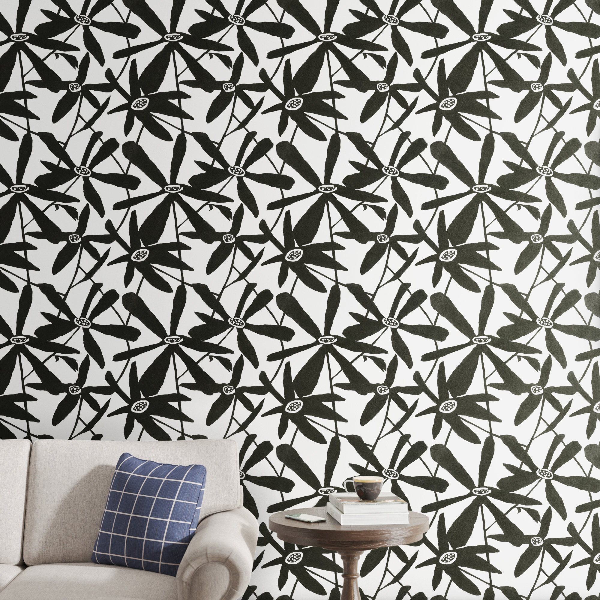 Brookstead Floral Wallpaper, Cream/Black