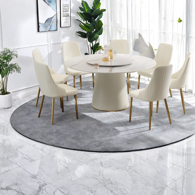 Ensemble de table de salle à manger moderne en pierre frittée avec 8 chaises - espace pour 8 personnes