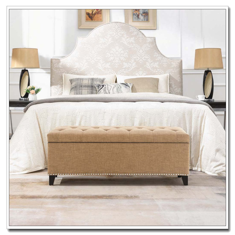 Repose-pieds 47,5 po, banc de rangement en lin, Brun
