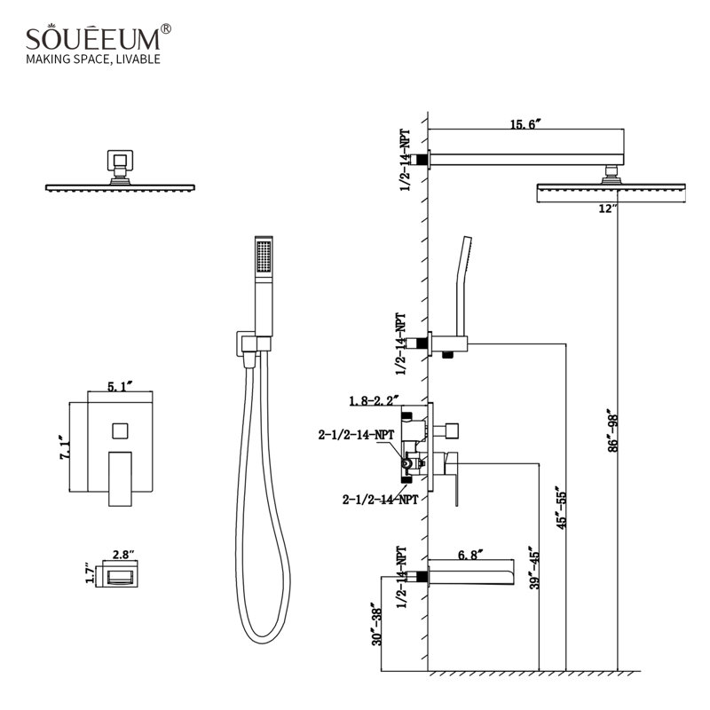 All-In-One Kit with Rough in-Valve, Matte Black