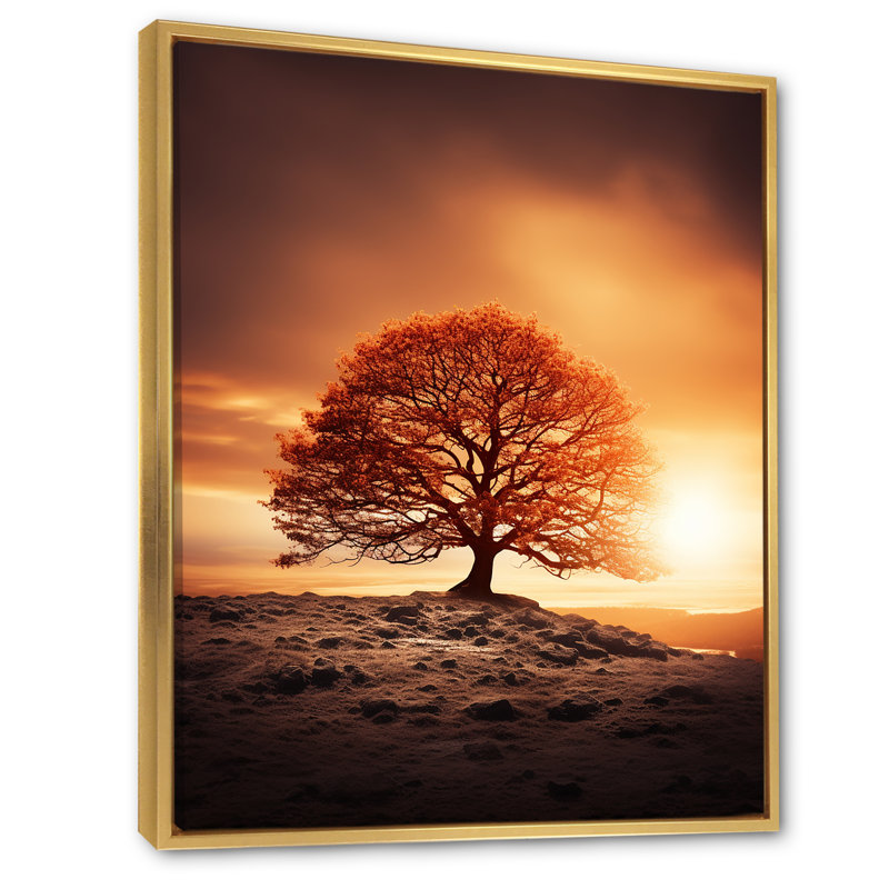 " Brown Tree Dusks Embrace I ", 40" H x 30" W x 1.5" D, Gold Floater Framed