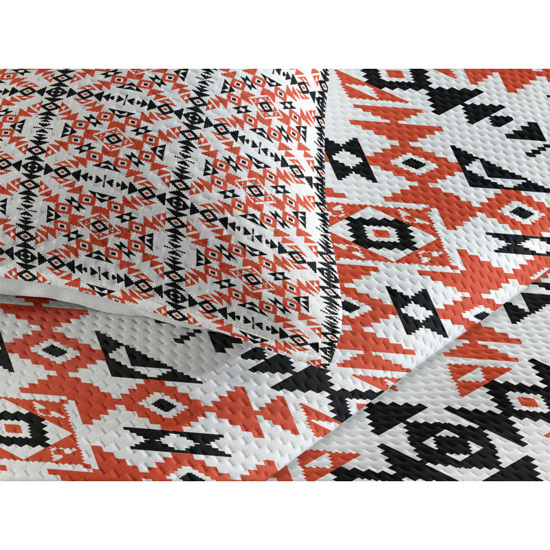 Ethnic Eclectic Polyester Geometric Shapes Coverlet, Queen Bedspread + 2 Shams
