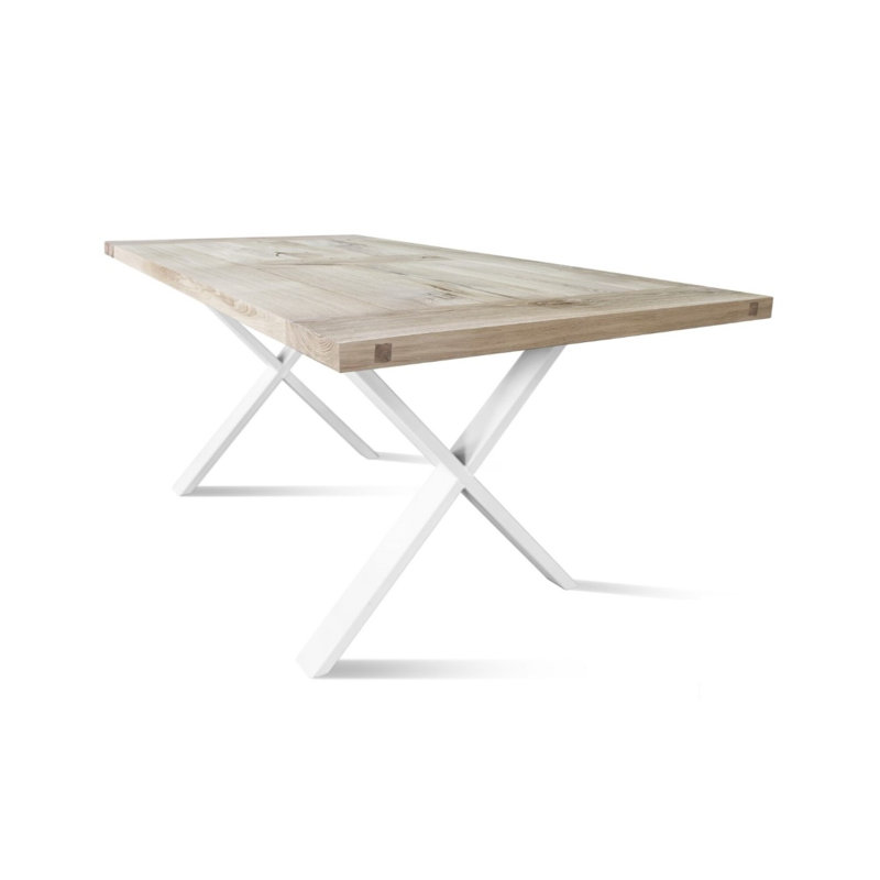 McCutchenville Oak Solid Wood Top Metal Base Dining Table