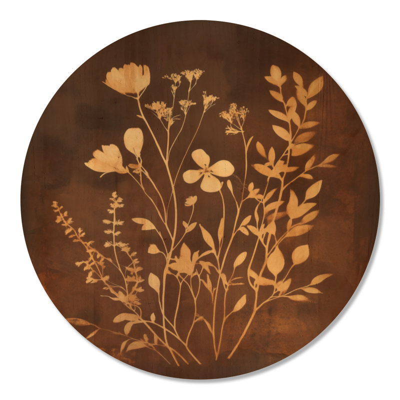 Pressed Botanicals in Brown II - art mural botanique en bois, Rond 36 po, Rond