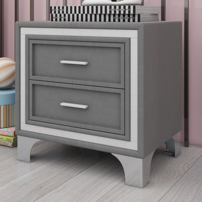 2-Drawer Glam Bedside Table, Mid Century Retro Design
