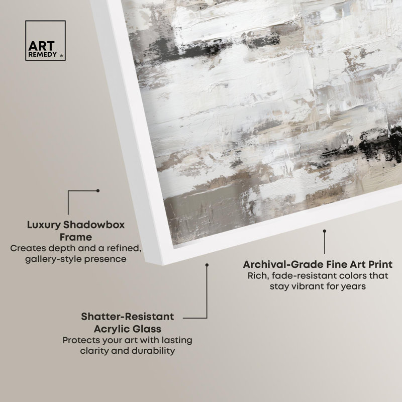 Art mural moderne en béton abstrait I Shadowbox Print par Art Remedy, cadre blanc, 46 x 31, Cadre blanc, H 31 po x l 46 po