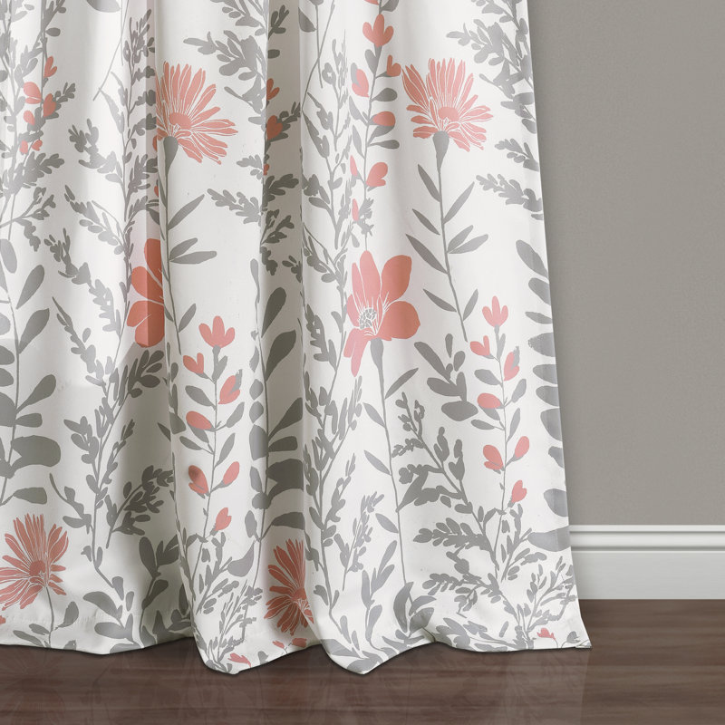 Aprile Blue and Gray Floral Light Filtering Curtain Panels