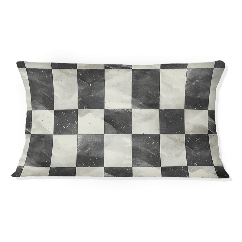 Coussin lombaire Mid-Century Gingham I noir et gris