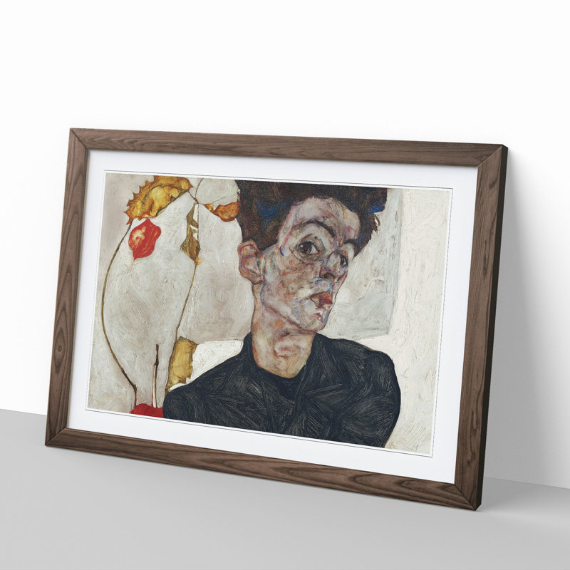 Self-Portrait Vol.2 by Egon Schiele - Picture Frame Painting, 48cm H x 65cm W x 2cm D, Walnut Framed