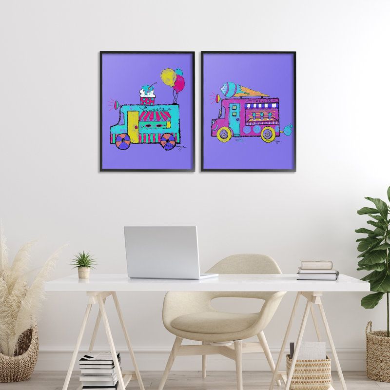 «Vibrant Summer Ice Cream Camions», ensemble de 2 giclées encadrées, design par Susan Lugar, H 20 po x l 32 po
