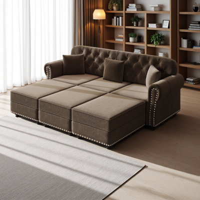 Canapé Chesterfield 82,6 po rembourré en velours avec garniture cloutée et accoudoirs roulés