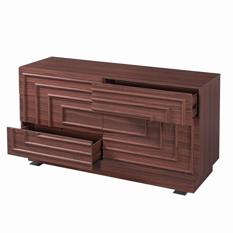 Buffet/meuble-lit à 6 tiroirs de 145 cm (57,2 po) pour chambre à coucher ou salon, Brun chaud