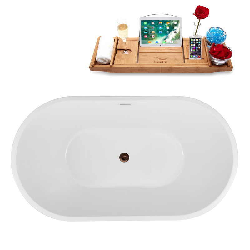 1369.1mm x 754.4mm Freestanding Soaking Acrylic Bathtub, Oil Rubbed Bronze/Glossy White