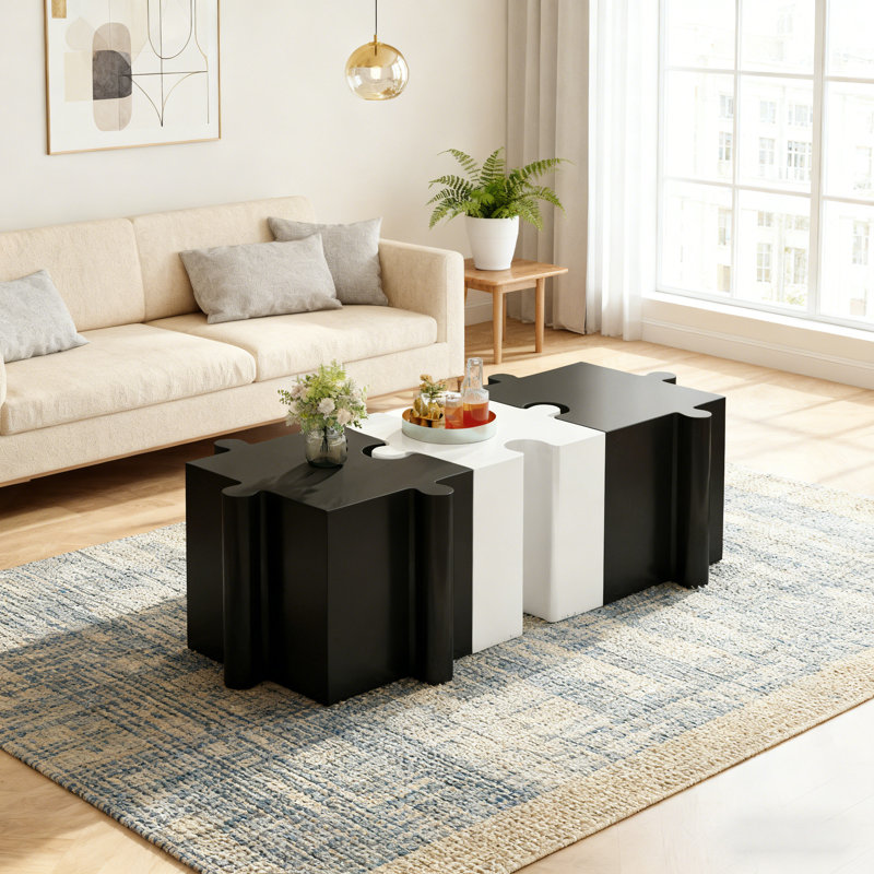Ensemble de 3 tables d'appoint pour l'extérieur MGO, Noir / blanc