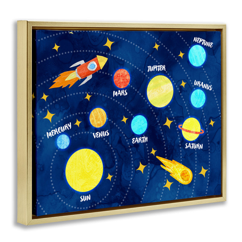 Rocket Across Solar System Floating Frame, design by Daphne Polselli, 17" H x 21" W, Metallic Gold Floater Frame
