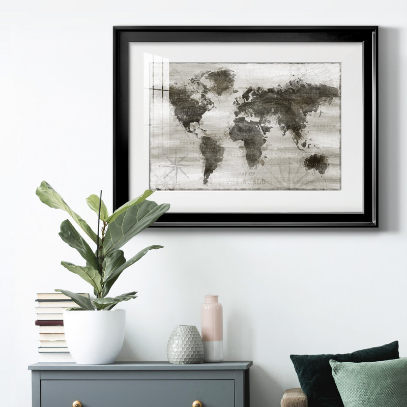 " Travel Map ", 18.5" H x 24.5" W x 1" D, Black Framed