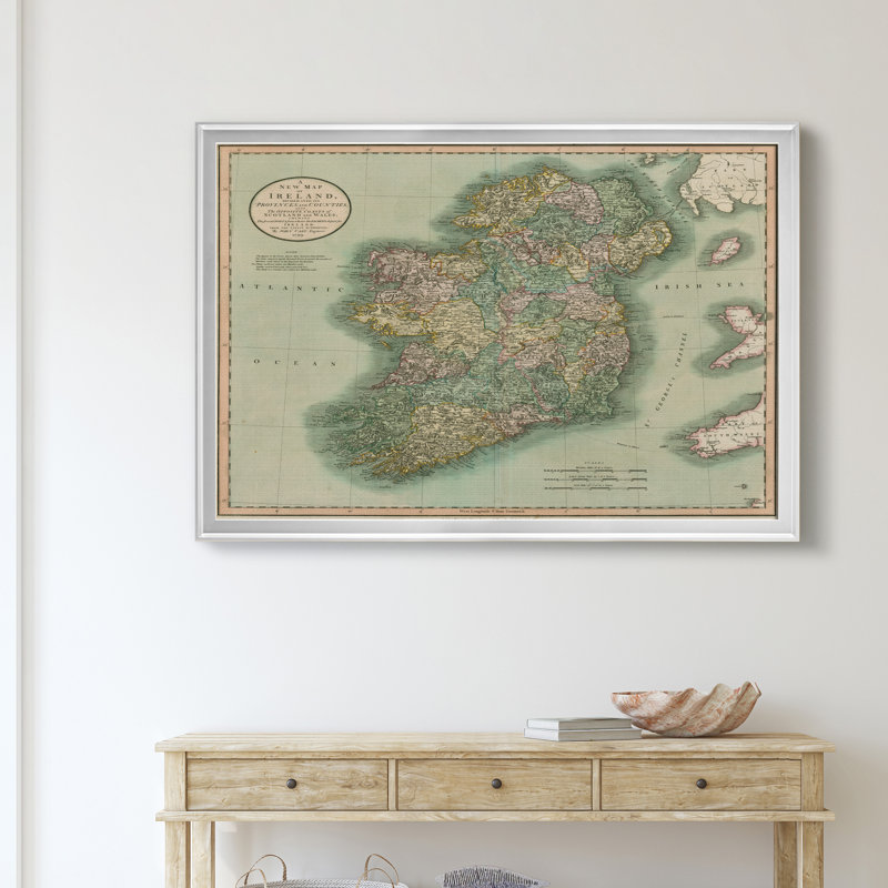Carte de l’Irlande vintage-impression d’art graphique sur toile encadrée, H 30,5 po x l 42,5 po x P 1,5 po