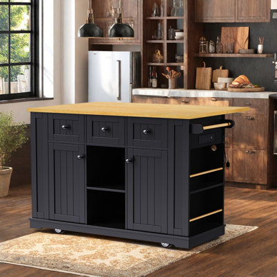 Grand îlot de cuisine de 53 po avec rallonge, prise de courant, rangement de porte et chariot de cuisine roulant