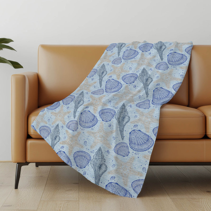 Addison Machine Washable Sherpa Shells Throw Blanket, Blue