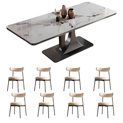 Rectangular rock plate dining table and chair set
