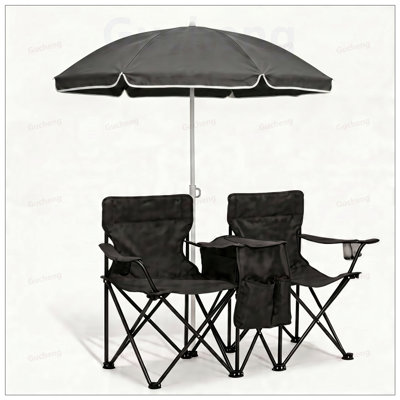 Ensemble de chaise de pique-nique portable pliable avec parasol réglable et glacière intégrée, parfait pour les activités de plein air et le rangement facile