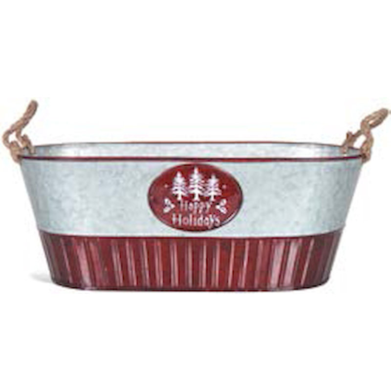 Pot en métal avec doublure Happy Holidays, H 5,25 po x l 13,75 po x P 7 po