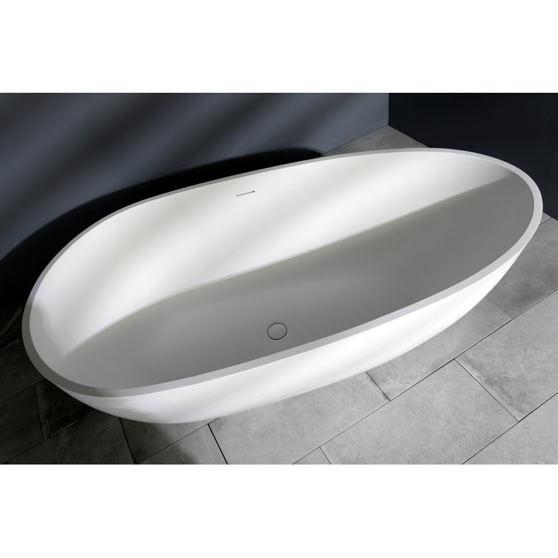 Kingston Brass Arcticstone 67-Inch Solid Surface Egg Shaped Double Ended Freestanding Tub with Drain
