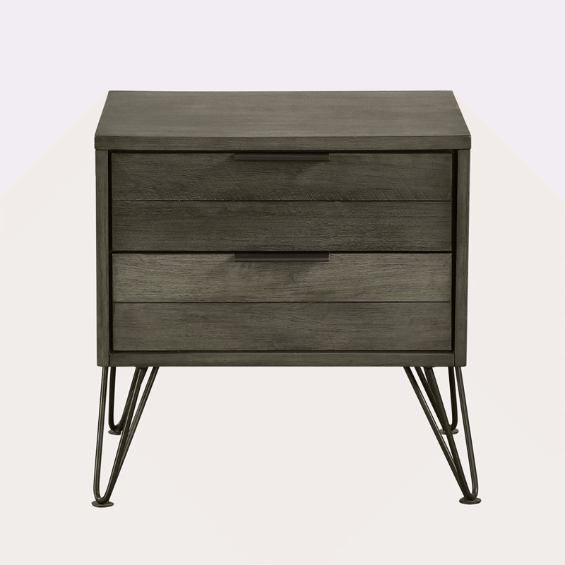 Table de chevet contemporaine à trois tons avec pieds en métal et placage d'acacia
