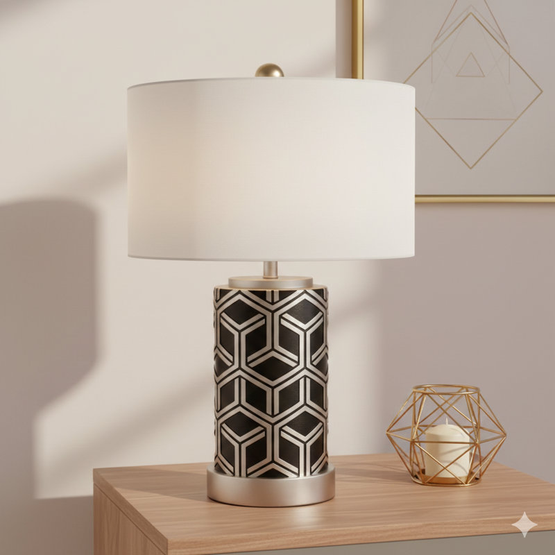 Grande lampe de table 29,5 "en polyrésine tissée argentée