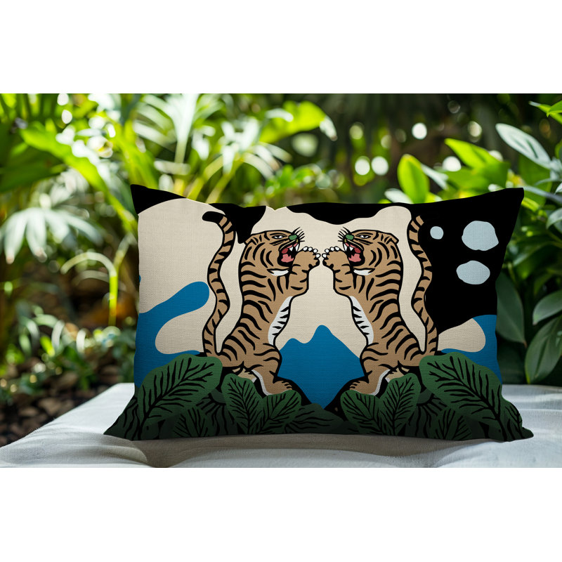 Oreiller rectangulaire réversible intérieur / extérieur Mikro Tiger, Turquoise, H 20 po x l 14 po