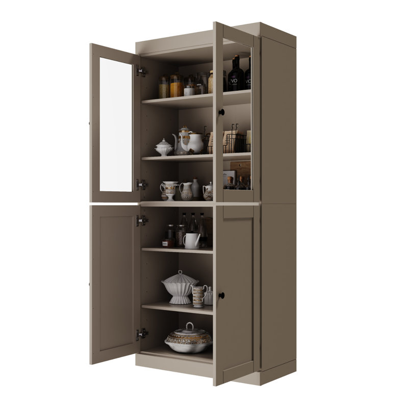 Garde-manger Palace 100% bois massif 32 po avec verre transparent, portes Shaker et tablettes réglables Palace Imports, Beige