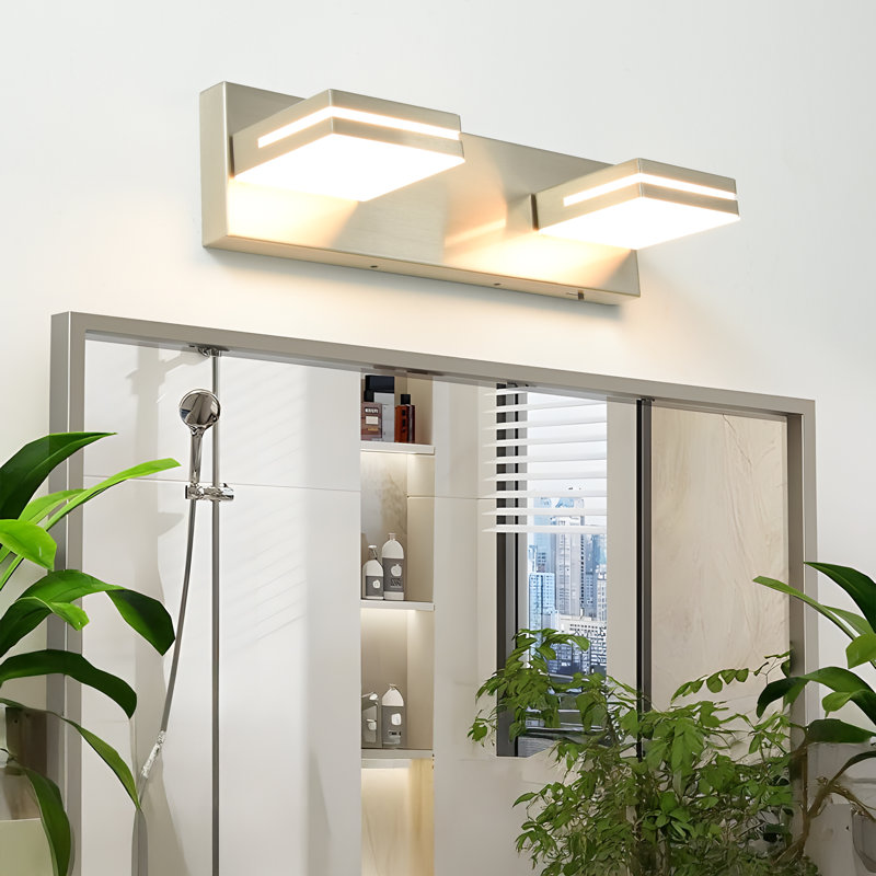 Lumières de meuble-lavabo modernes à DEL à intensité variable pour miroir, Deux lumières, Nickel brossé