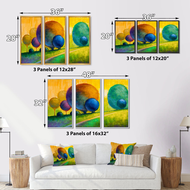 Décoration murale arbres colorés colorés III - Paysages, L 48 po x H 32 po, Cadre noir