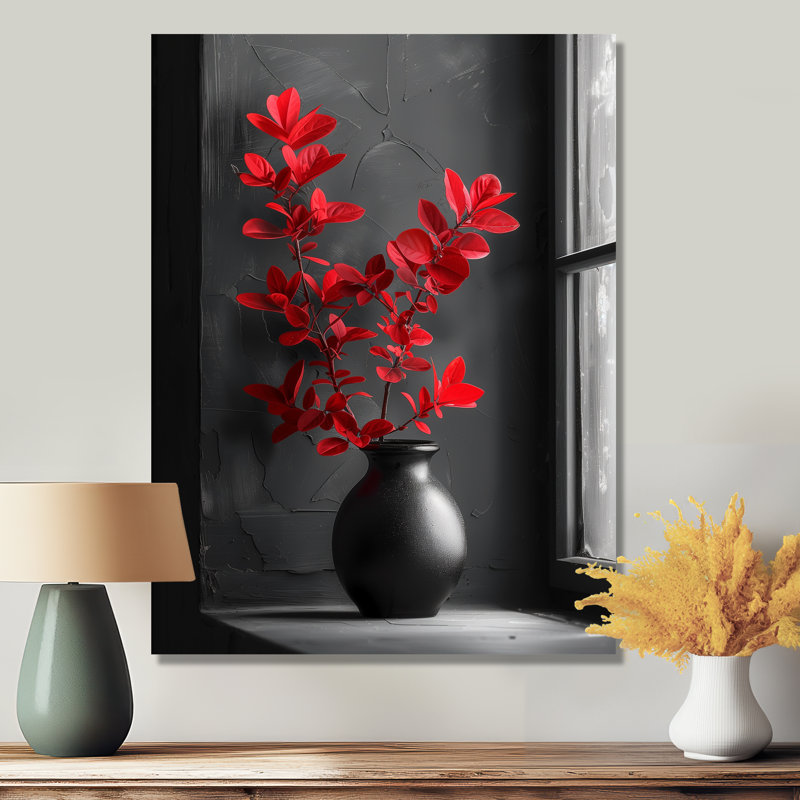  «Red Black Romantic Eucalyptus II - Eucalyptus, reproduction d'art murale, Métal métal, 32" H x 16" W