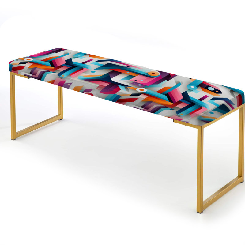Blue Contemporary Whirlwind Hues - Geometric Upholstered Gold Bench